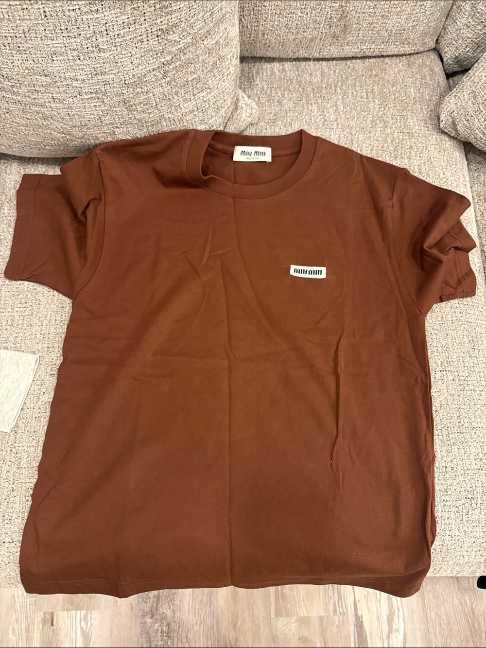 Miu Miu Brown Short Sleeve Logo Tee